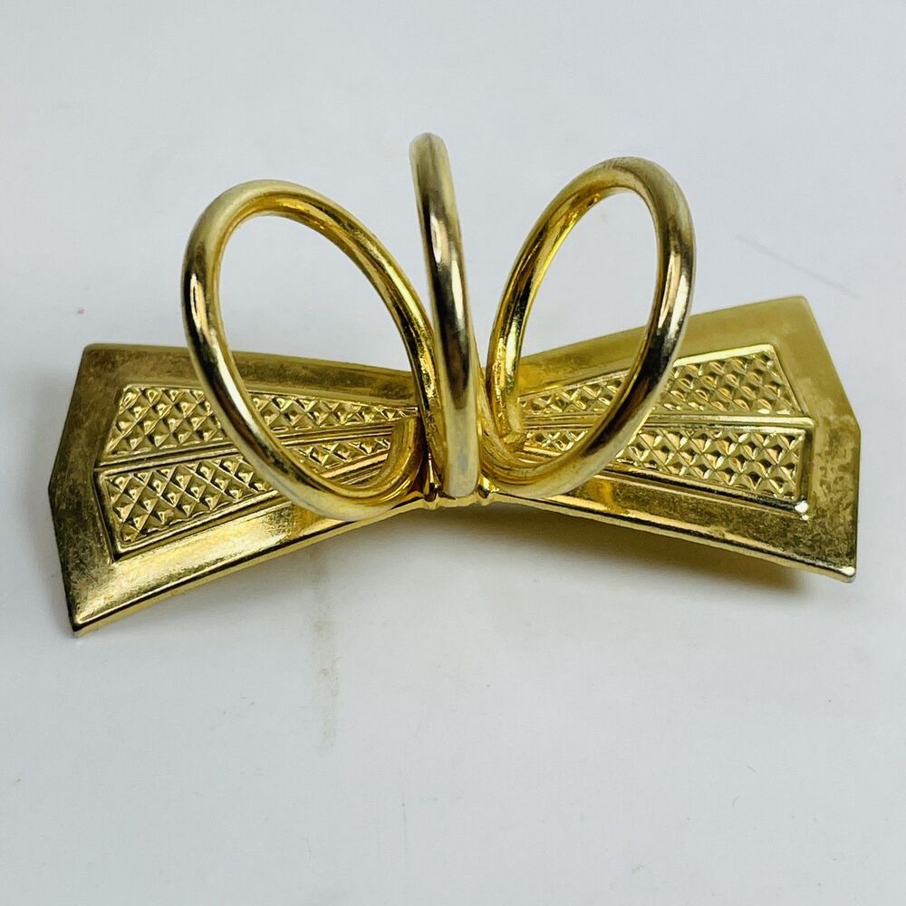 Vintage Gold Tone Bow Ribbon Design Brooch Pin Fashion Jewelry Scarf Clip